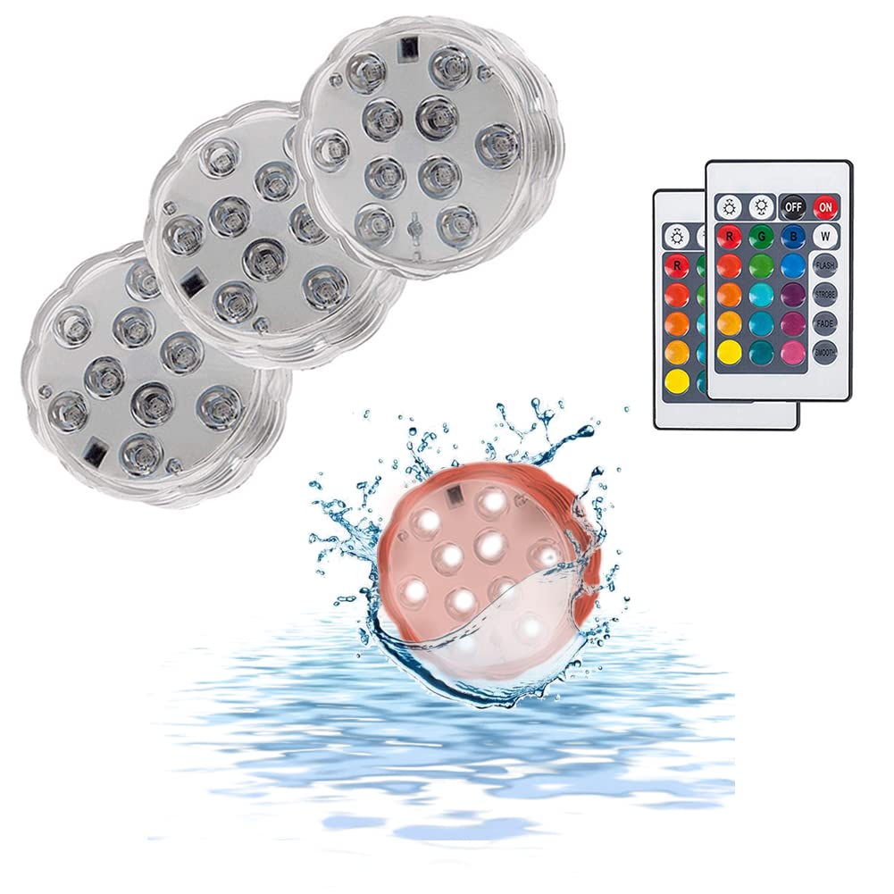 Lot de 4 lumières LED submersibles avec 2 télécommandes, lumière sous-marine, éclairage RVB multicolore à DEL pour base de vase, baignoire, décoration