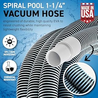 Swimming Pool Vacuum Hose 1-1/4" x 36-Ft, Swivel Cuff Kinkproof Design, Made in USA, Connects to Vacuum Head, Skimmer, Filter Pump for Cleaning Above Ground or In Ground Pools