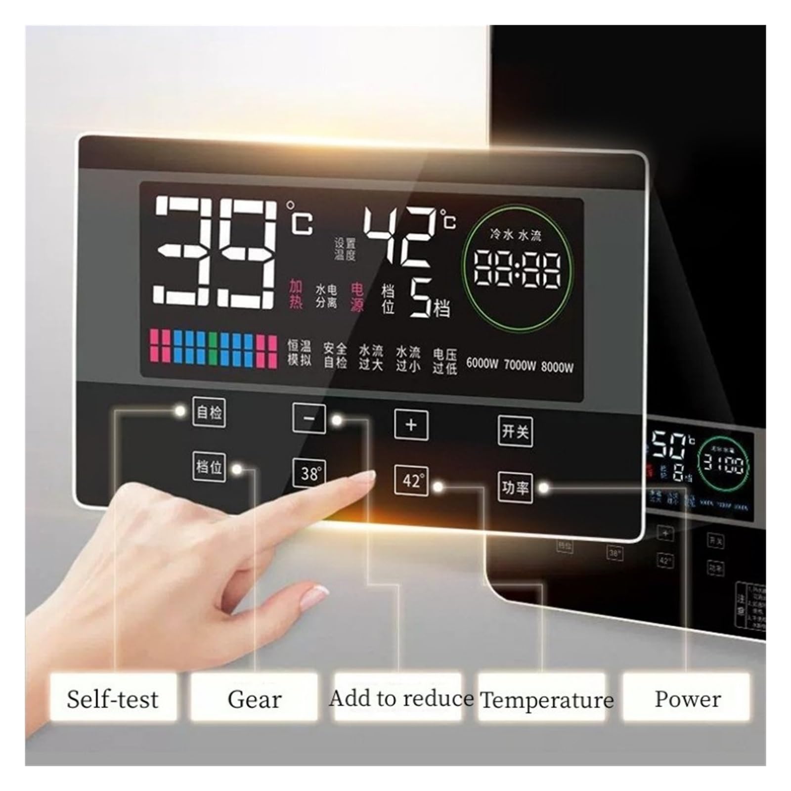 Scaldabagno Elettrico, Scaldabagno Elettrico Istantaneo for Uso Domestico Hotel Smart Shower Machine Parrucchiere Scaldabagno Veloce Telecomando Touch Screen A LED(White)