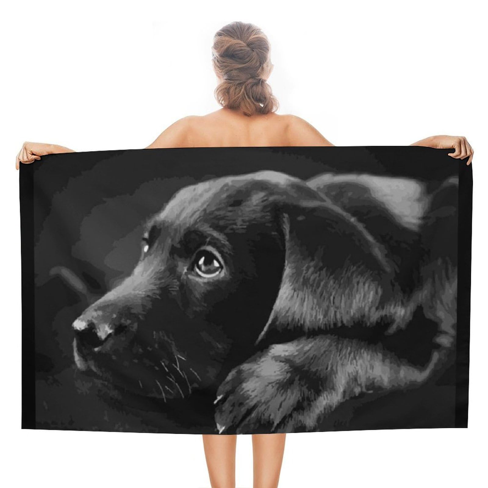 LEDFCVSU Beach Towel, Black Labrador Puppy Art Bath Towel, Absorbent Towel for Swimming, Sports, Travel