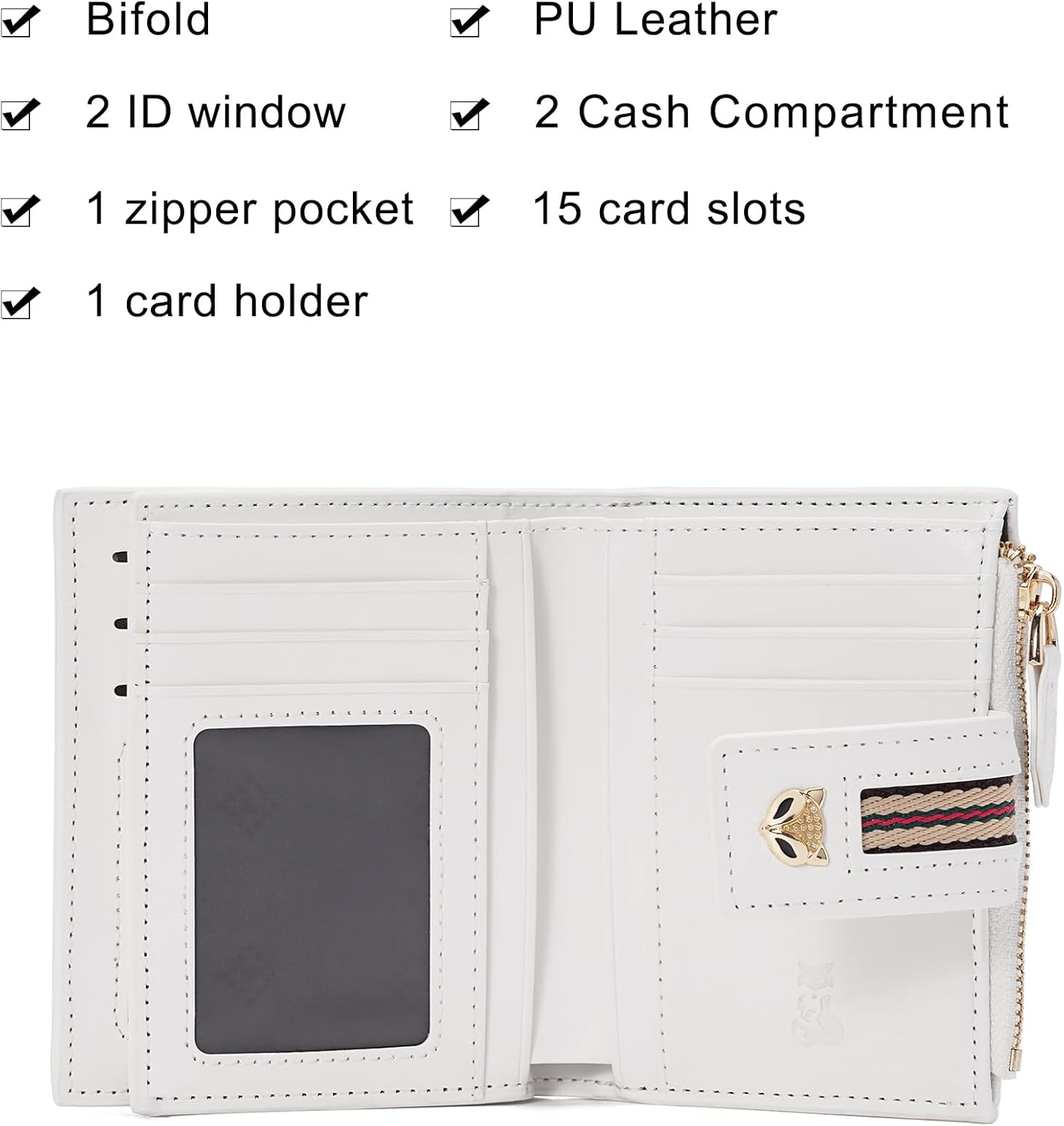 FOXLOVER Small Wallet for Women Soft Leather RFID Blocking Bifold Zipper Pocket Wallet Card Case Purse with ID Window(Cream White 01) - Image 4