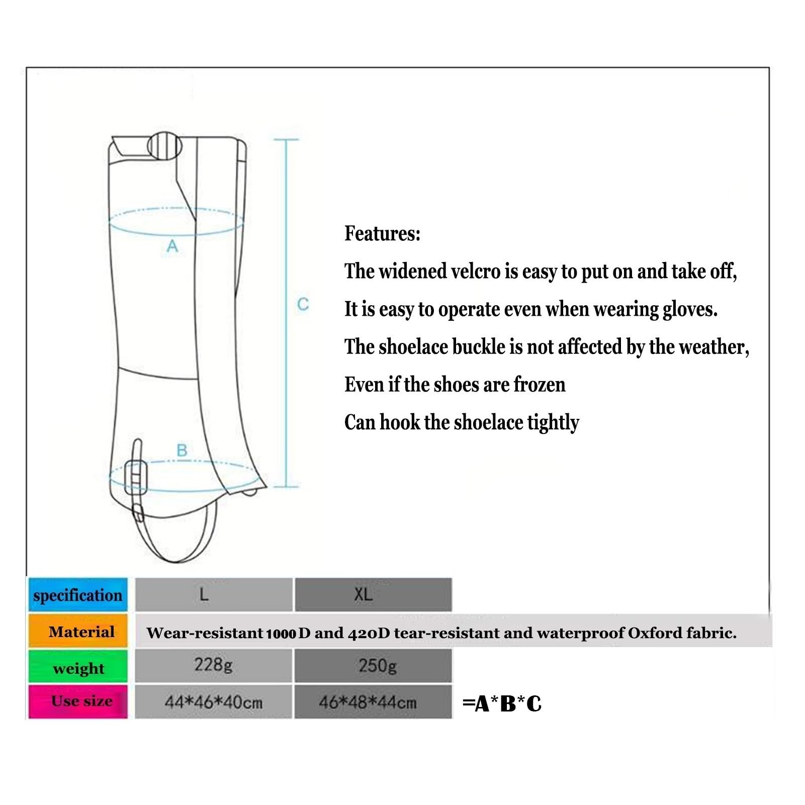 Guêtres de Jambe, guêtres d'extérieur réglables et allongées et guêtres de Raquettes à Neige, adaptées au Camping for Hommes et Femmes, à l'escalade, à la randonnée et à la Raquette