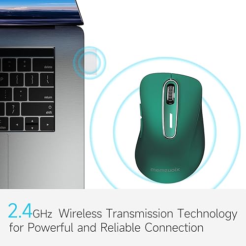 Miniatura 2 de memzuoix Ratón inalámbrico de 2.4 G, 1400 DPI con receptor USB, portátil inalámbrico USB a batería, para laptop, PC, escritorio, 5 botones (verde