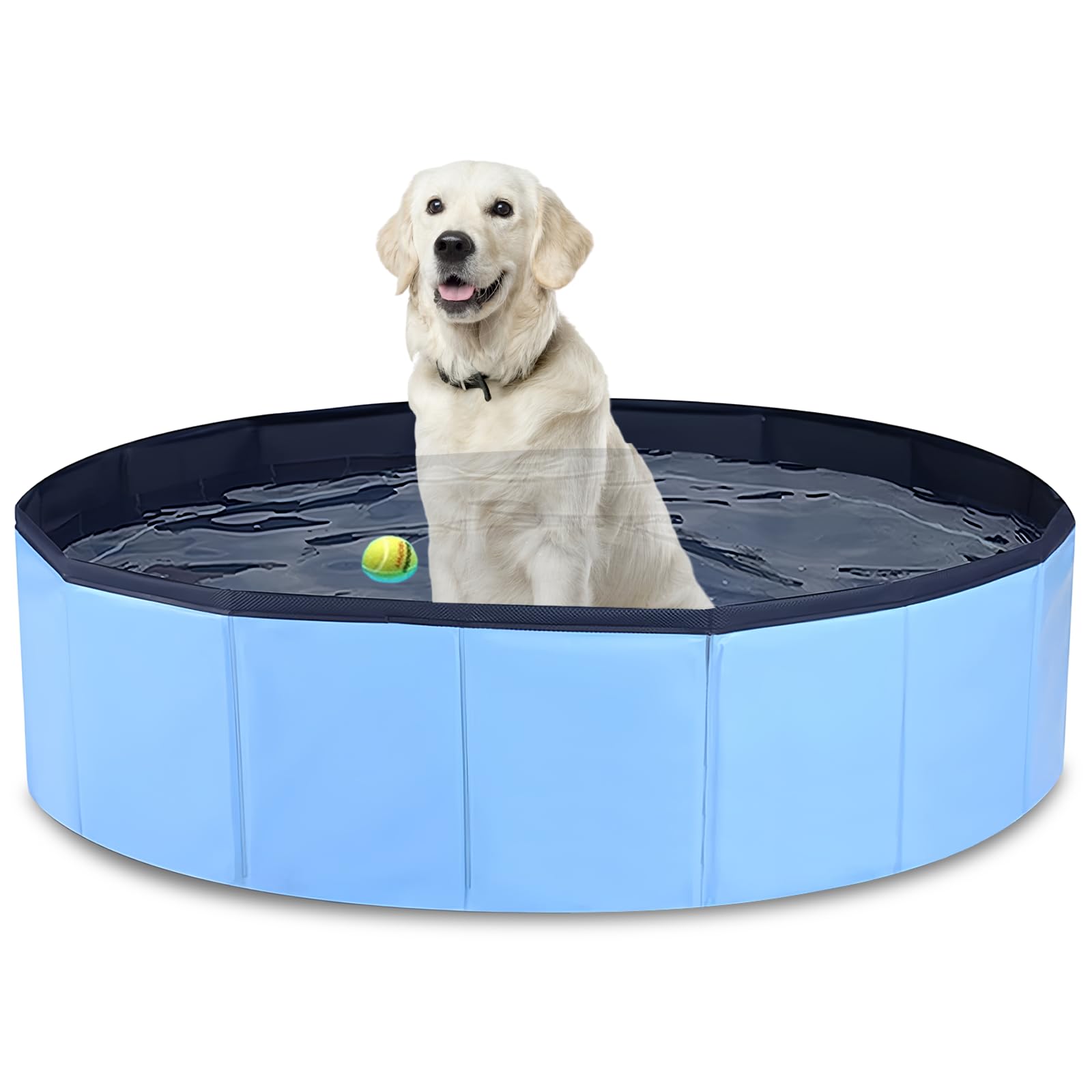 Piscina para perros, piscina plegable, antideslizante, resistente a la abrasión, con válvula de drenaje, 80 x 20 cm, color azul