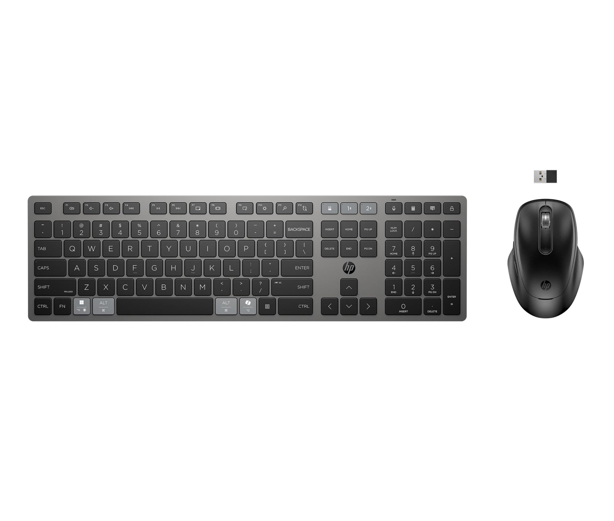 HP 720 Tastiera e Mouse Wireless Ricaricabili, Multi-Device, 22 Tasti Programmabili, Bluetooth, Dongle USB, Ricarica Ultra-Rapida, Certificato Copilot, Compatibile con Windows, macOS, ChromeOS, Grigio