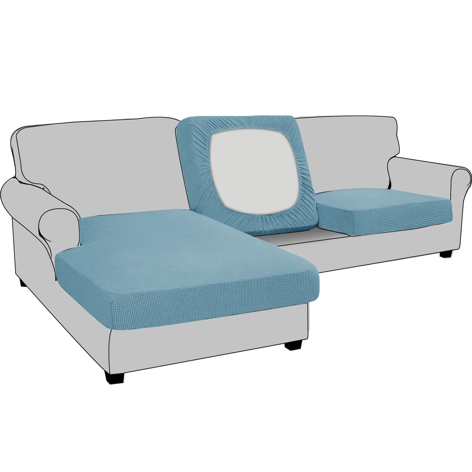 BXFUL Stretch Sofa Seat Cushion Cover Replacement, Fitted Sofa Couch Cushion Covers Furniture Protector, Checks Jacquard Spandex Fabric (4-Seater,Blue)