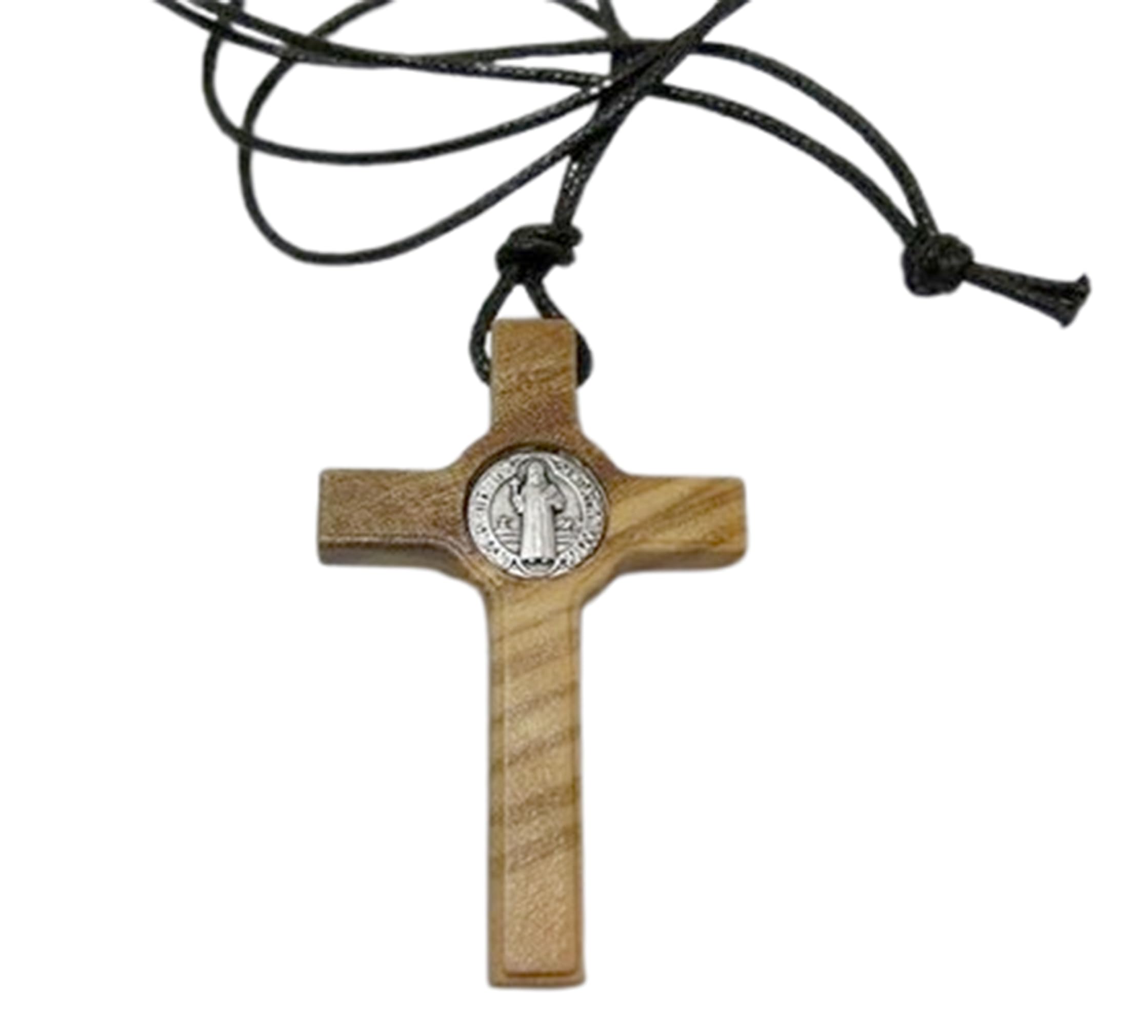 Croix Saint Benoît en bois d'olivier 4,5 cm avec collier lacet et boîte cadeau GTBITALY