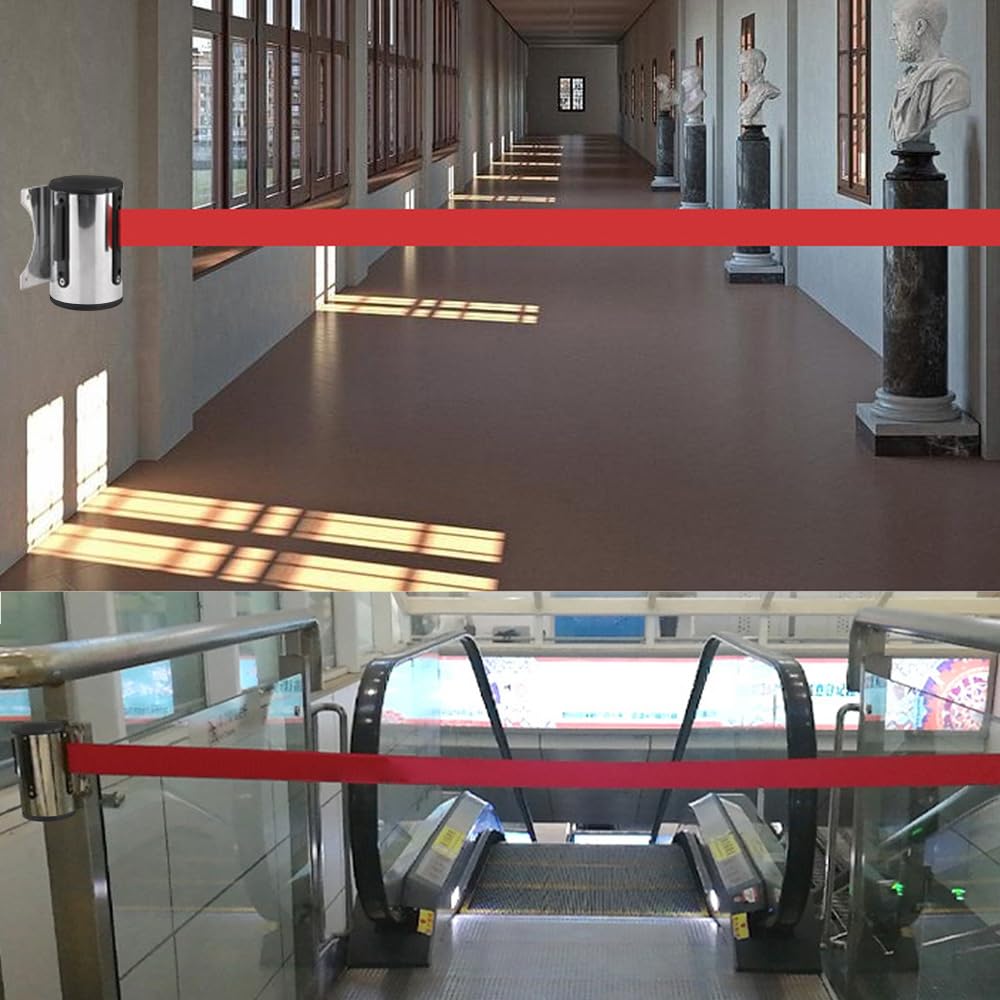 Awesile 5M Montaje en Pared Cinturón Barrera Retráctil Queue Cuerda Barrera Crowd Control Cinta Seguridad retráctil de Muchedumbre Cinta Retráctil Extensible Queue Barrier