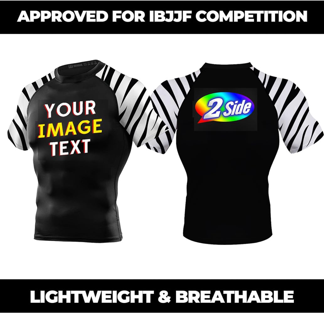 DEHAHA Men’s Front & Back Fully Design Print Zebra Short Sleeve Rashguards MMA Wrestling Tee, White Small