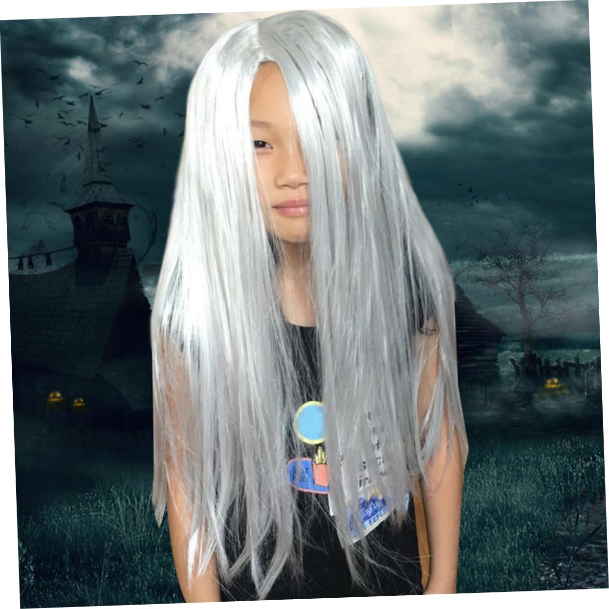 Veemoon Halloween Long Wig Ghost Wig for Men Women White for Costume Cosplay Party