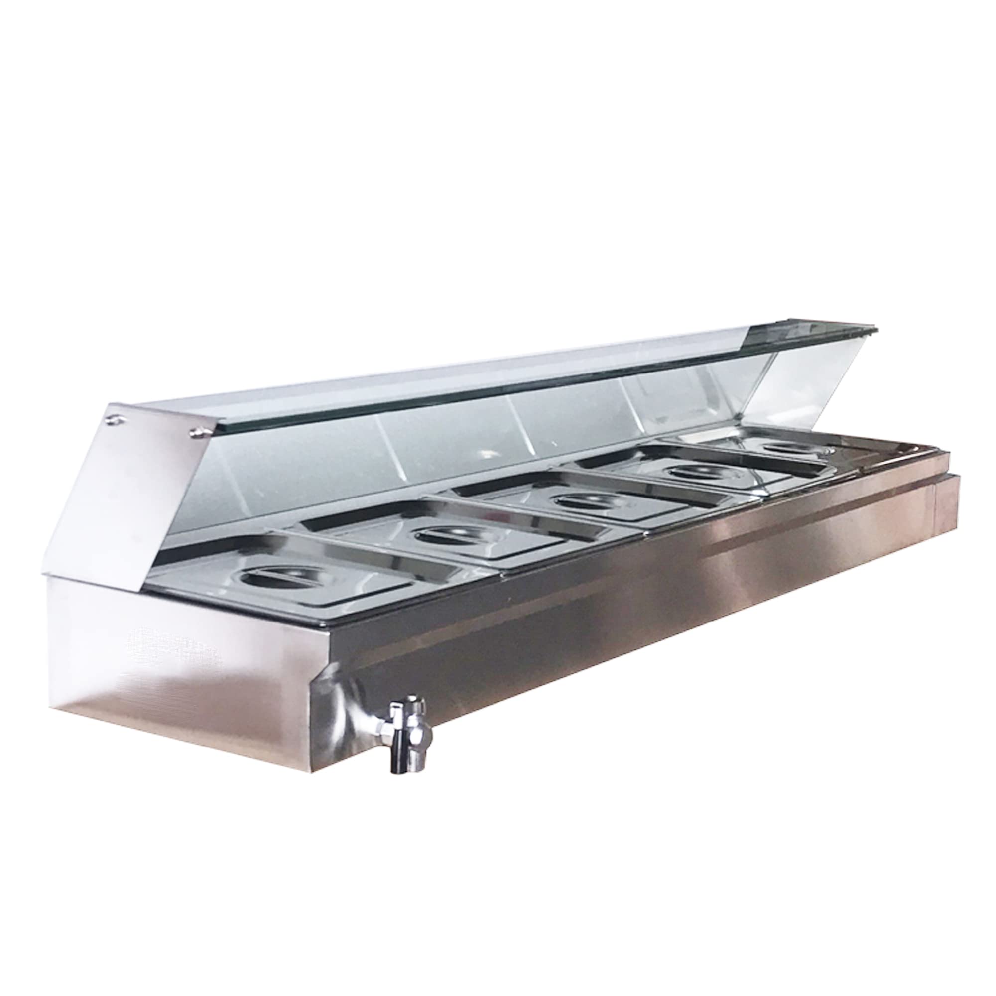 HQHAOTWU 5-Pan Electric Food Warmer Commercial Bain Marie Buffet Stainless Steel Soup Warmer Food Container Single-Row Pans with Glass Guard for Catering Restaurant Canteen 13