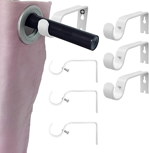 Miniatura 3 de Kowibcl Soporte para barra de cortina, 6 soportes para barra de cortina para barra de 1 pulgada, ganchos para barra de cortina para pared, soportes