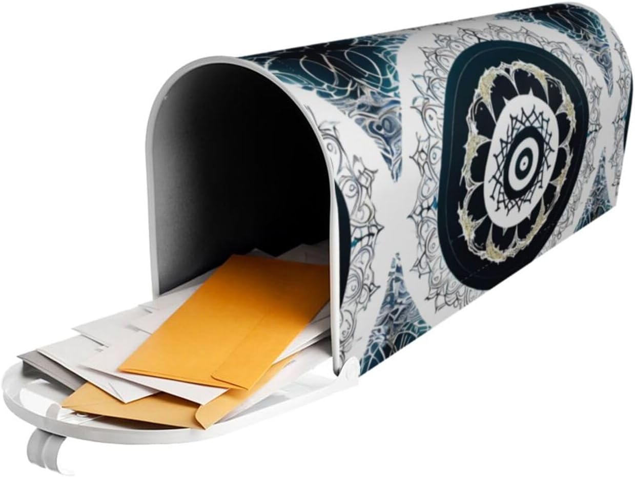 Black and White Round Totem Letterbox Protector with Magnetic Stripe for Outdoor Patio Decoration Christmas Housewarming Gift 25.5x21 in