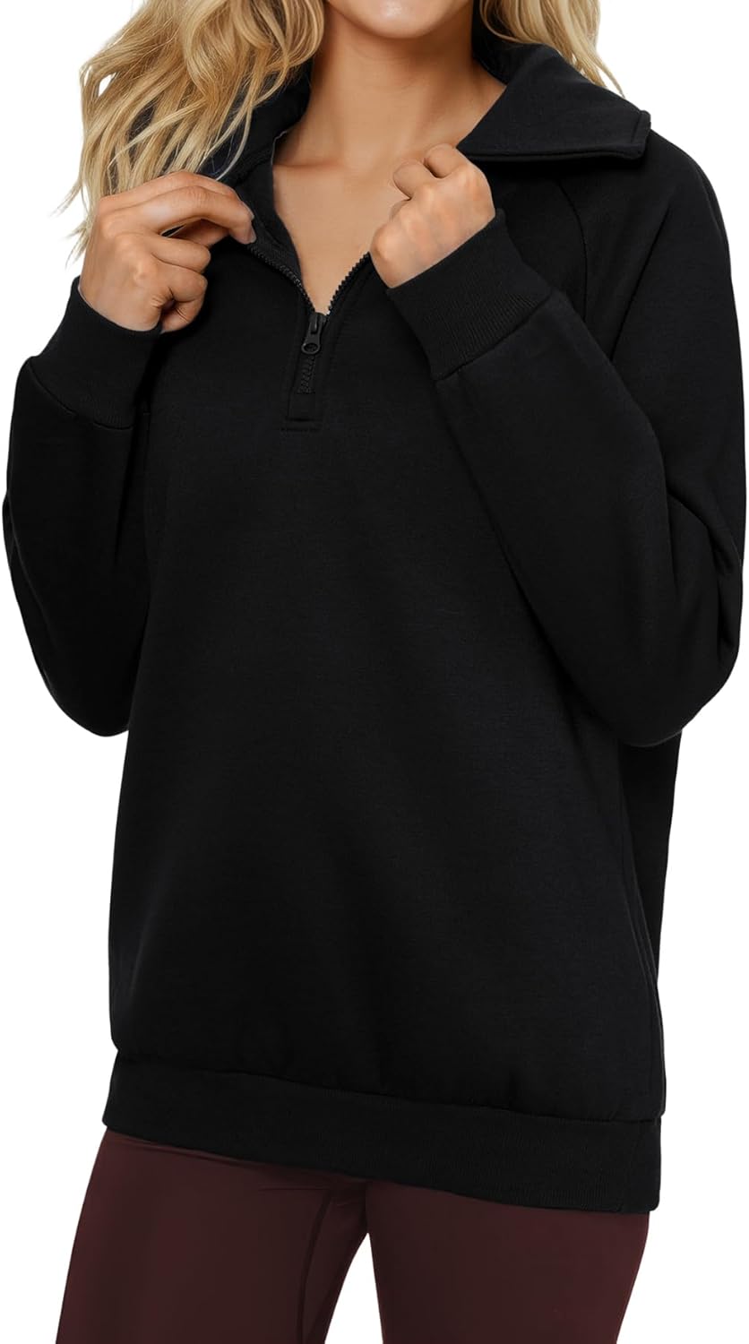 Rooscier Women's Sweatshirt Quarter Zip Fleece Long Sleeve Pullover Fall Hoodies Top - Image 4