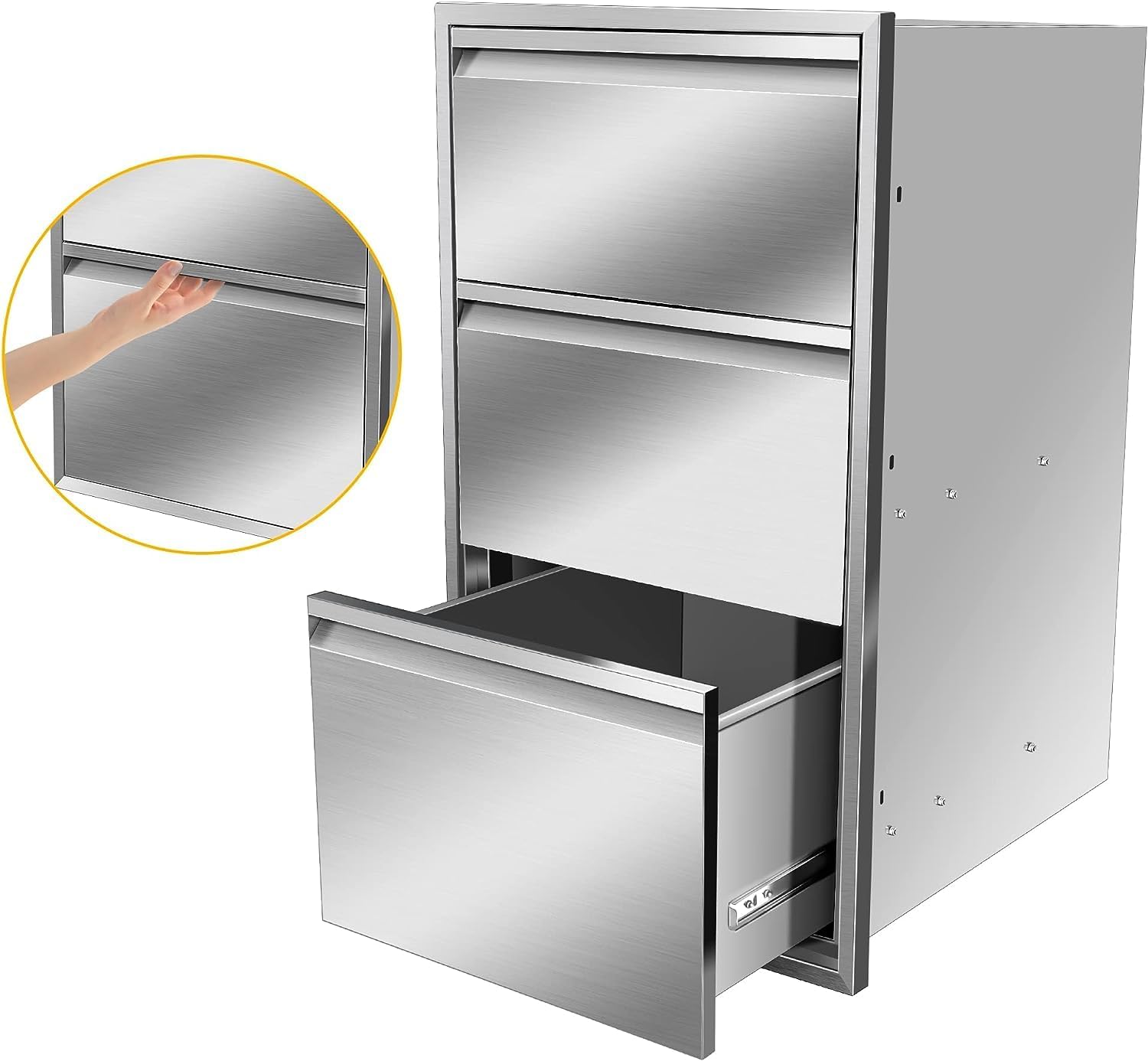 17" W x 30" H x 21" D Inch Outdoor Kitchen Stainless Steel Triple Access Drawers with Paper Towel Holder Combo for Outdoor Kitchen Island or Grill Station