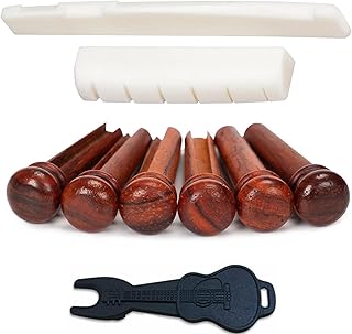 Miwayrer Acoustic Guitar Bone Bridge Saddle Nut with 6pcs Guitar Bridge Pins and Pins Puller (Bone Bridge & Pure Cocobolo Pins)