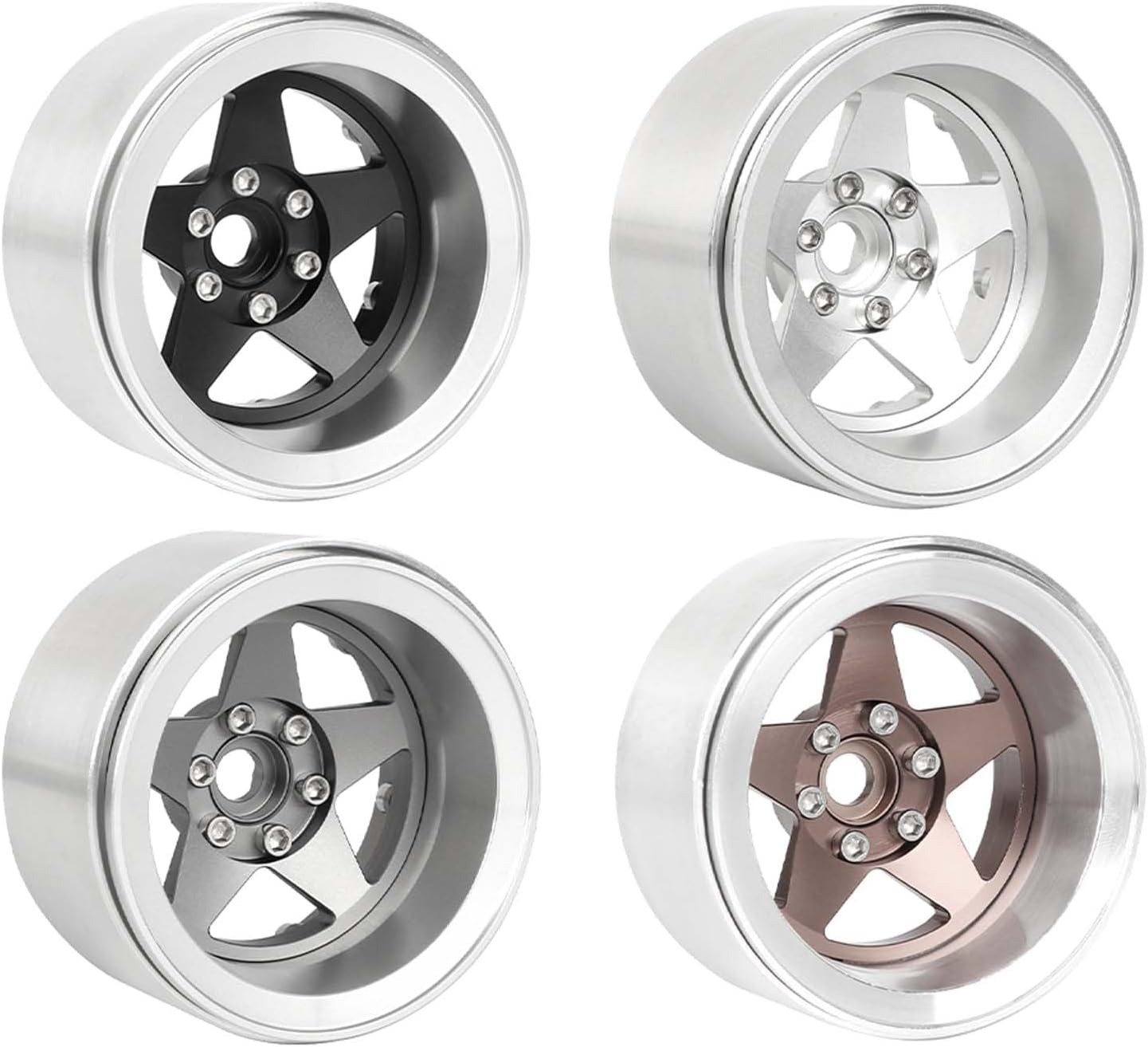 Aluminum 2.2" Beadlock Wheel Offset -10mm Metal Rims for SCX10 RR10 TRX4 VS4-10 Gen8 1/10 RC Crawler Car Upgrade Parts (5-Spoke, Bronze)