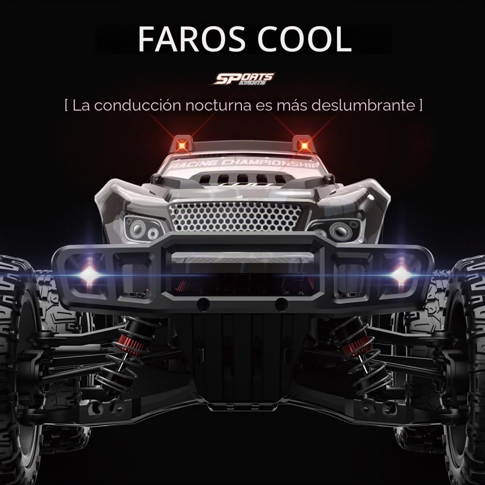 Coche teledirigido 50 km/h, 1/10 RC Alta Velocidad Todoterreno Drift Coche de Carreras, Motor de Alta Velocidad 2.4G 4WD Off Road Race Buggy para Adultos, 3 baterías (Gris)