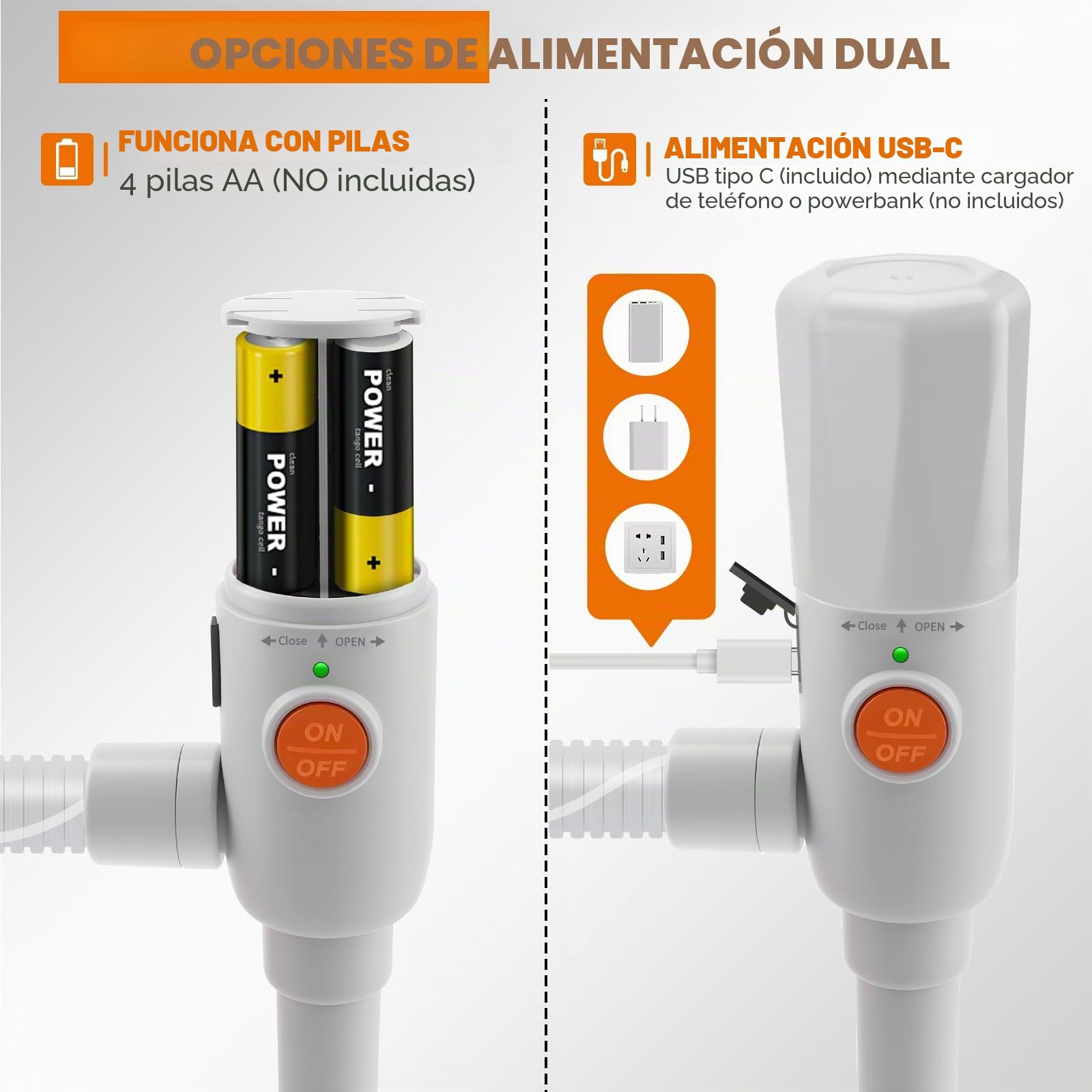 Bomba de Transferencia de Combustible Bomba de Gasolina Funciona con USB-C/AA 10.6 l/min con Parada Automática y Manguera Retráctil, Bomba de Líquido Portátil Transfiere Gasolina Gasoil Combustible