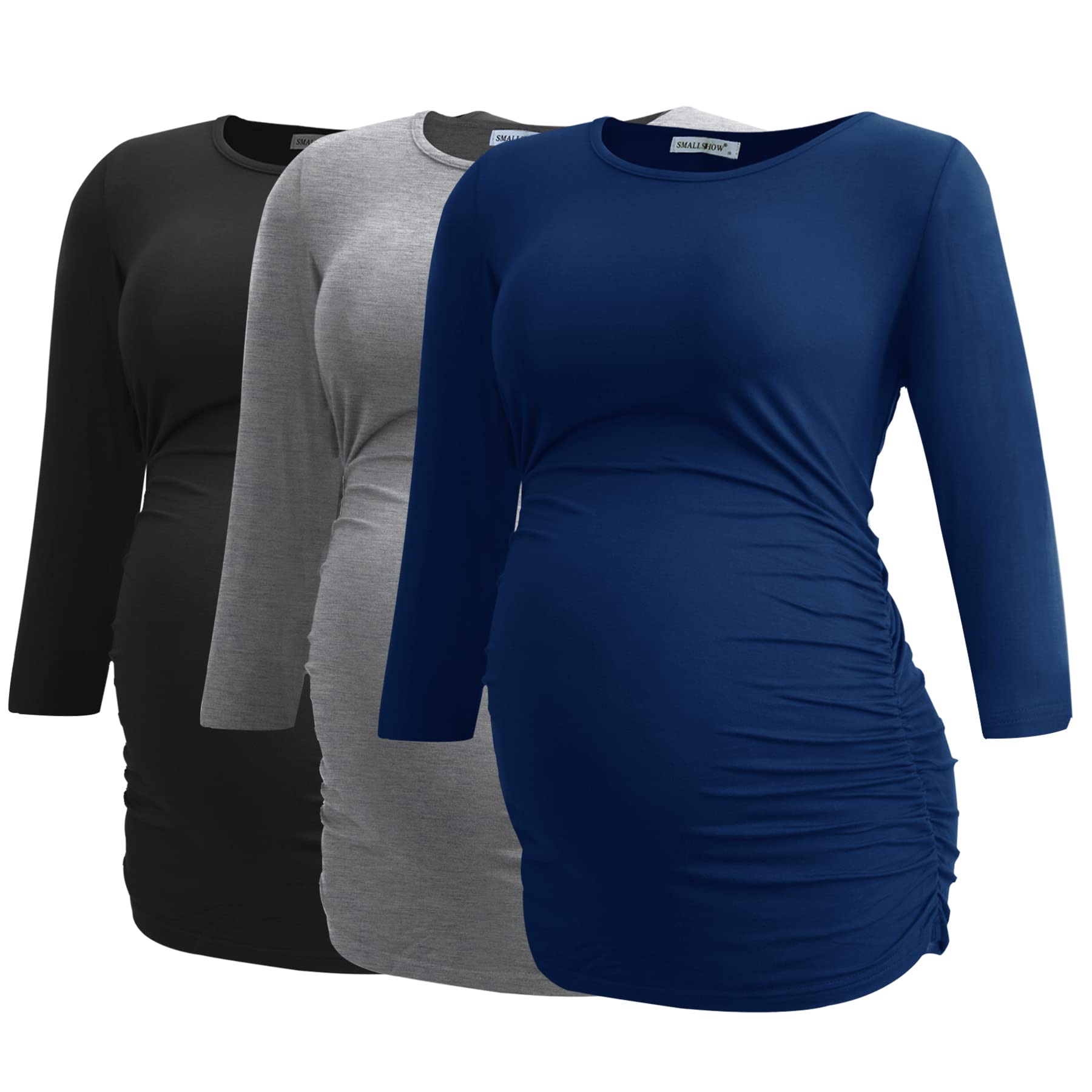 Smallshow Maternity Clothing Tops Side Ruched Pregnancy Clothes for Women 3-Pack — view 13