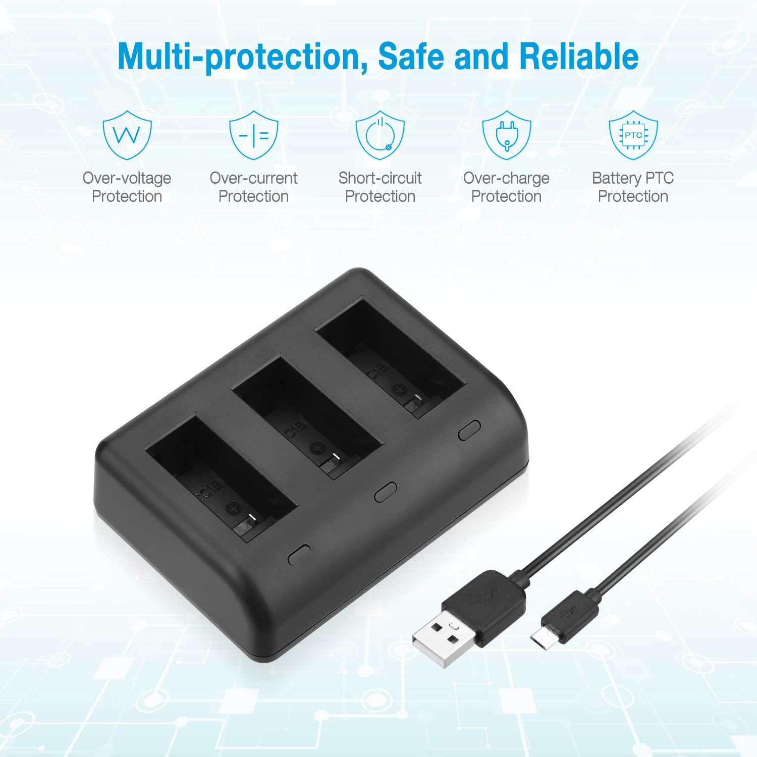 Batteria di ricambio Max e caricatore USB Rapid a 3 canali compatibile con GoPro MAX 360 batteria e GoPro MAX ACDBD-001 ACBAT-001 - Batteria completamente decodificata