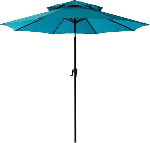 C-Hopetree Paraguas de mercado de patio al aire libre doble de 9 pies con luces LED solares e inclinación