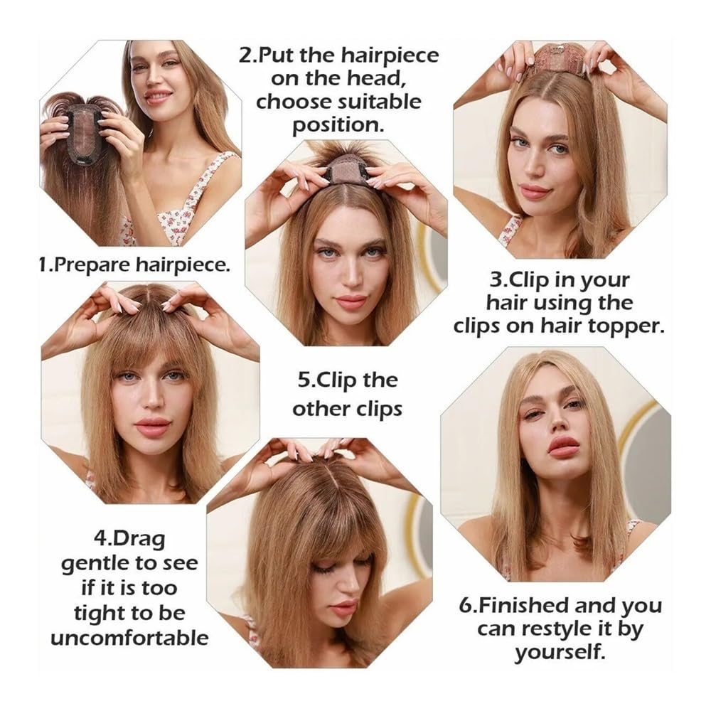 Topper for capelli umani con frangia for donne con capelli diradati | Base in pizzo 12×13 cm,Parrucchino dritto, base in morbido pizzo traspirante for le donne(Off Black,12 inches)