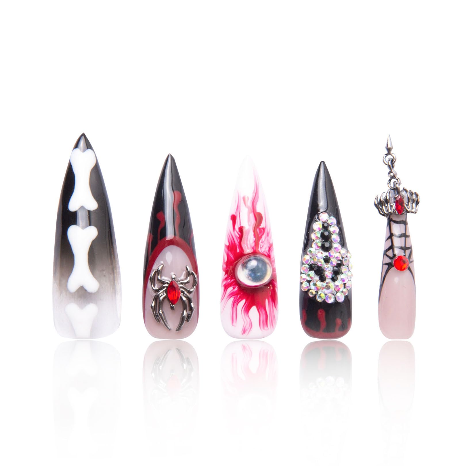 LOVFUL Press on Nails Final Destination | Handmade with Full Covered Crystals | Reusable Full Cover Nails | Stiletto Mid Length 1.7 in | H133-S