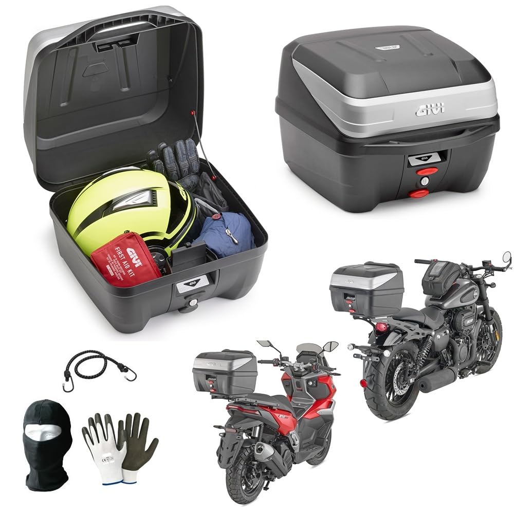 BAULETTO B32NMAL GIV 32 LITRI PER MOTO SCOOTER COMPATIBILE CON KAWASAKI KL KX 125 M2 VALIGIA BAULE PICCOLO 1 CASCO MODULARE PER PORTAPACCHI POSTERIORE COMPLETO DI PIASTRA+KIT MONTAGGIO