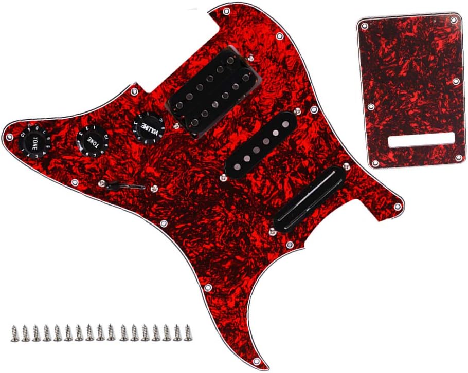 Alnicov Surfing Loaded Prewired Pickguard Guard Plate With SSH Pickup For Electric Guitar,Red Pearl
