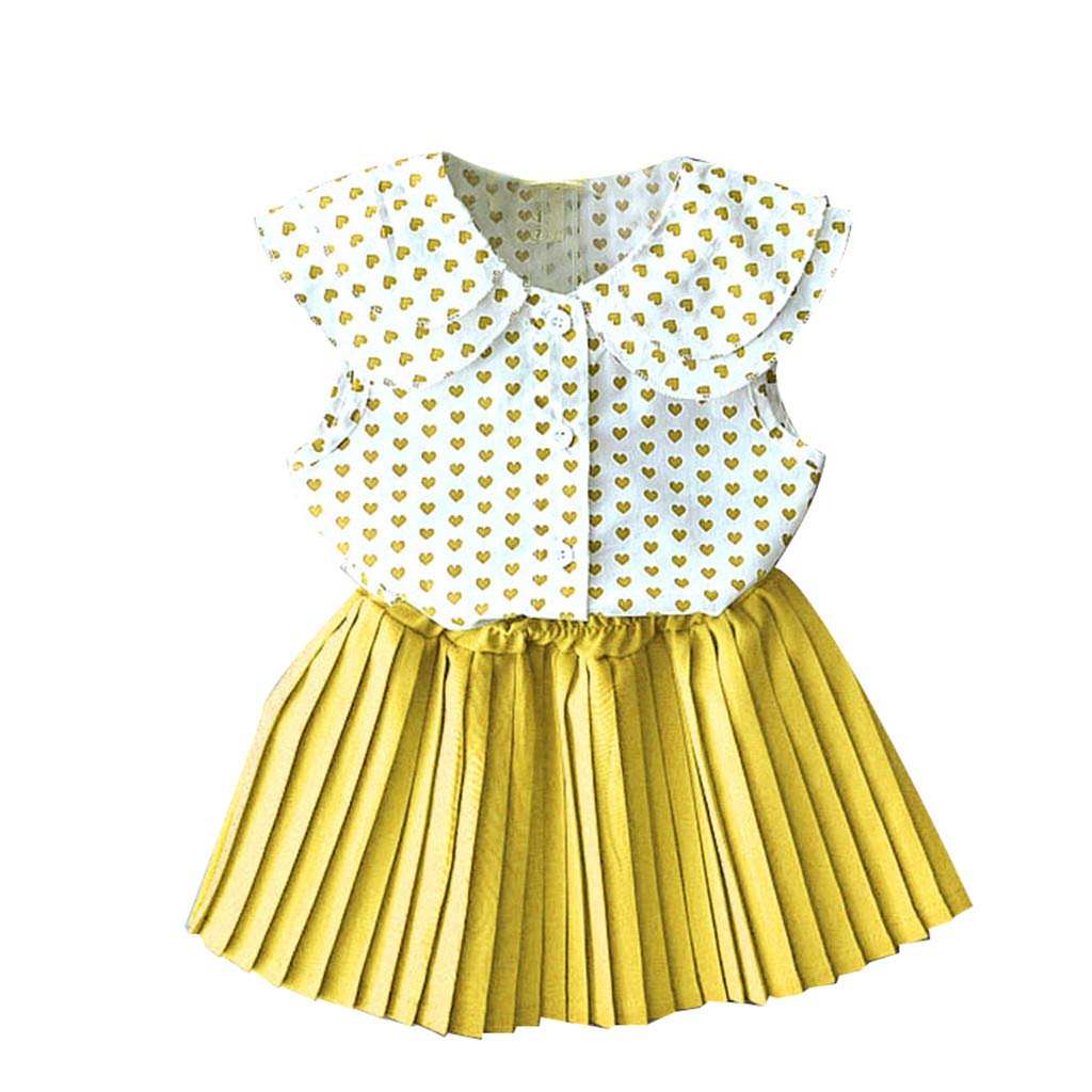 Baby Girls Clothes, Toddler Baby Kids Girls Print Tops Solid Skirt Outfits Casual Clothes