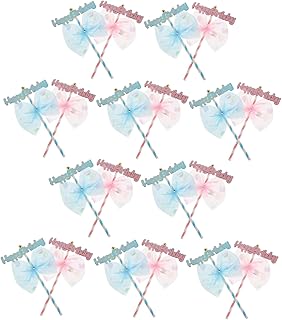 UTHCLO 20pcs De Encaje Bow Cake Toppers for Princess Birthday Party Decorations Y Lindas Selecciones De Postres De Color Azul Rosa Decoraciones De Pastel De Feliz Cumpleaños