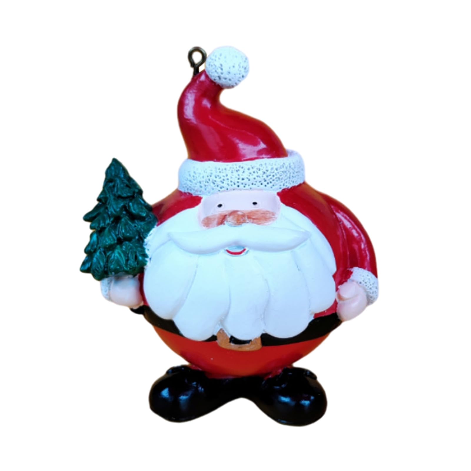 Glifora Plump Santa Claus Figurine - Resin Santa Holding Christmas Tree Ornament, Cute Santa Statue with Metal Hanging Ring for Tree or Desktop Holiday Decor