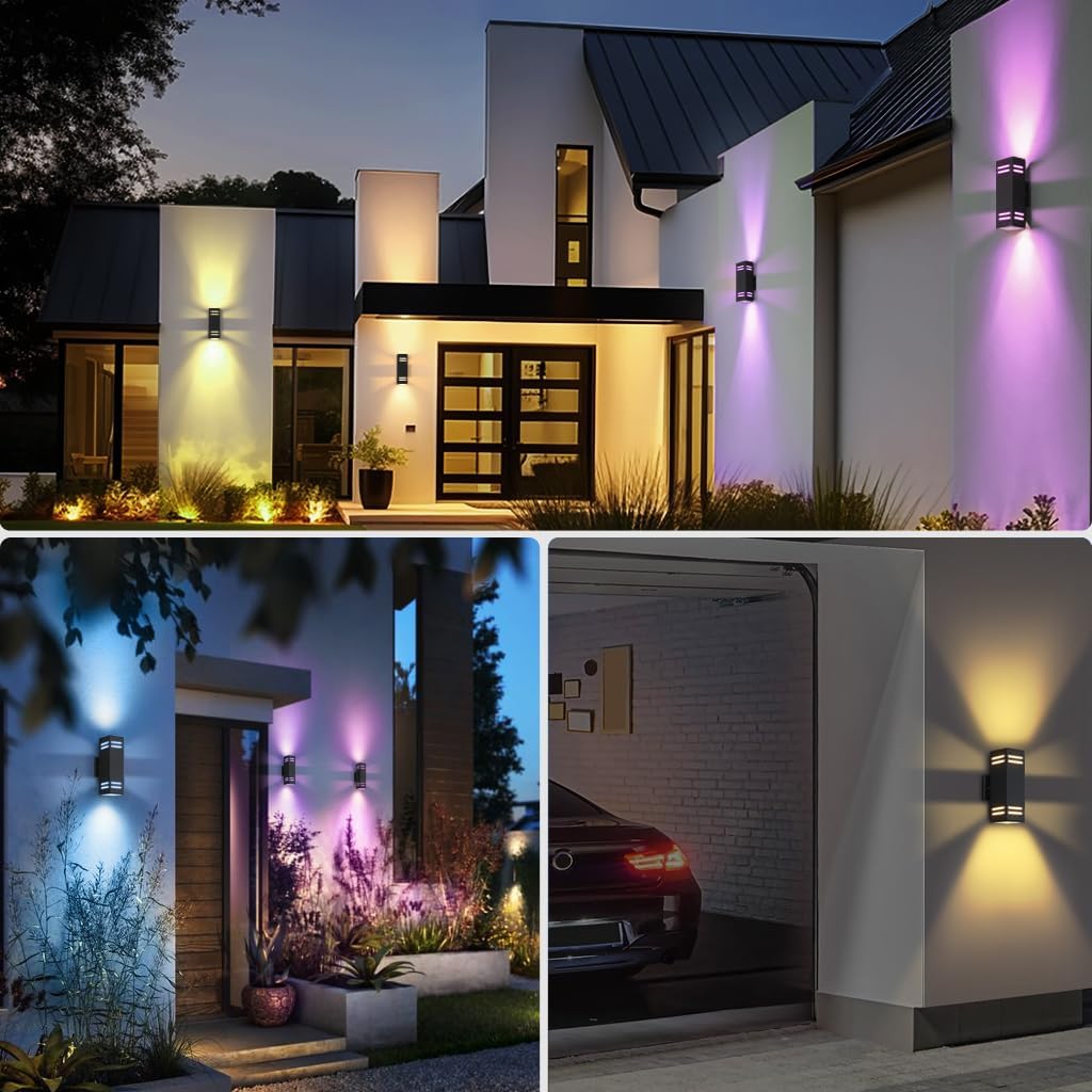 KIZON Smart Porch Light RGBCW Dusk to Dawn Outdoor Light Fixture, WiFi APP Control Outdoor Sconce Up Down Lighting Outside Lights for House Patio, Compatible with Alexa Google Assistant, ETL Listed