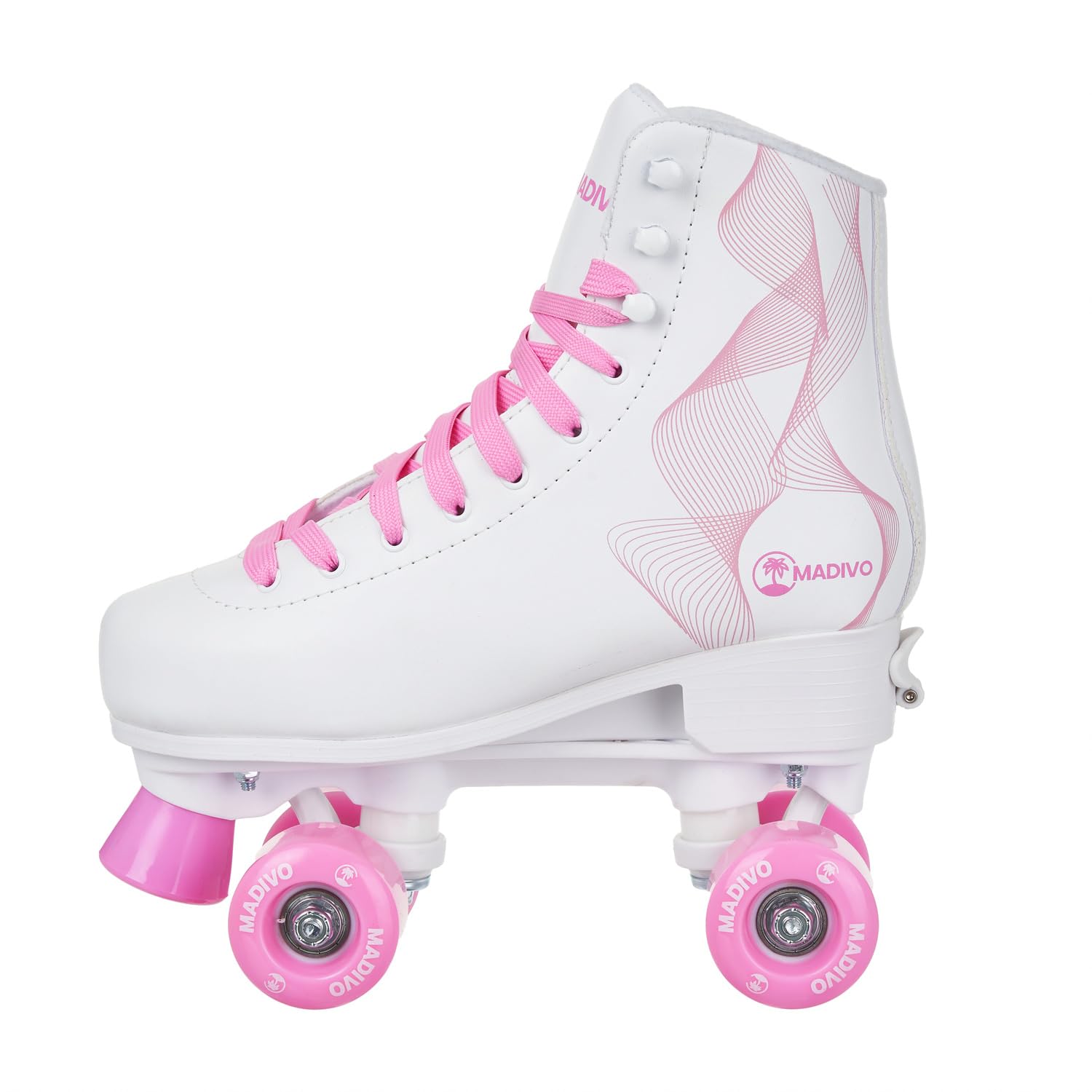 MADIVO Swirl Pattini classici da donna in stile retrò, dimensioni regolabili, cuscinetti a sfera ABEC7, colore bianco e rosa, pattini in linea, taglia 31-34, 35-38, 39-42