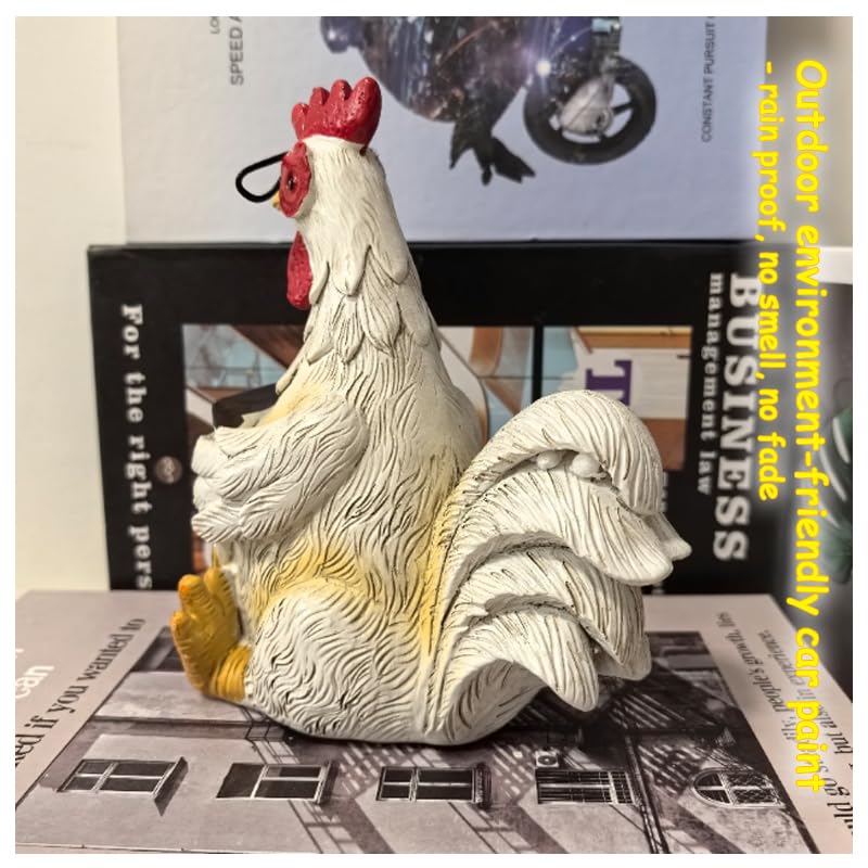 ODIWEN Resin Rooster Figurine, Rooster Sculpture, Chicken figurine made of synthetic resin, Rooster garden statue - Image 3