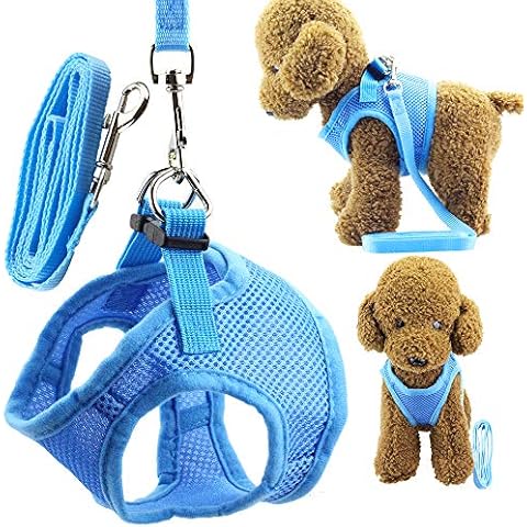 Wiz BBQT Soft Adjustable Mesh Dog Puppy Cat Pet Vest Harness and Leash Set for Dogs Cats Pets (C, Blue) Cover