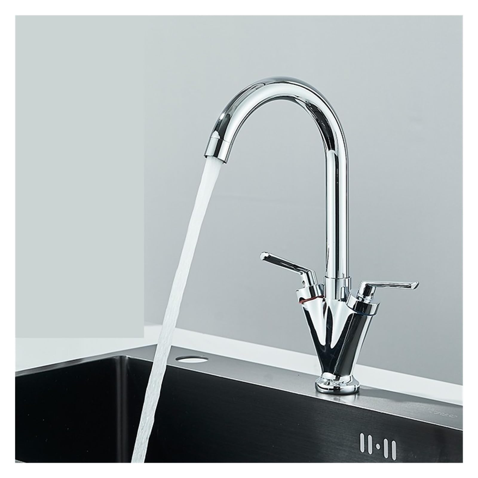 Robinet évier tout en cuivre avec double poignée eau chaude et froide chrome