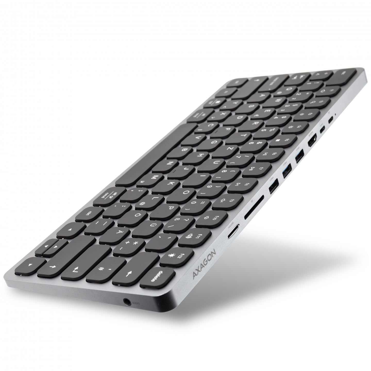HMC-KB keyboard USB-C 5Gbps with HUB, microSD/SD, 3x USB-A, HDMI 4K/60Hz, PD 100W, Audio, DE