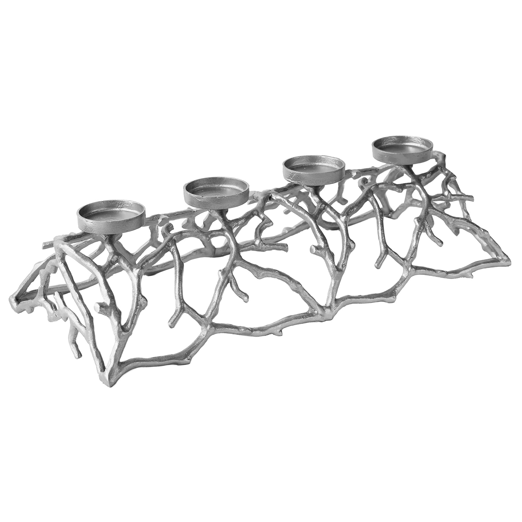 Eleganter Kerzenhalter Abstract 60cm Silber für 4 Kerzen Kerzenständer Adventskranz aus Aluminium Tischkranz für Stumpenkerzen