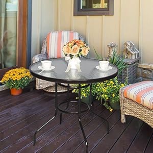 Cloud mountain 32 outdoor dining table patio tempered glass table patio bistro table top umbrella stand round table deck garden home furniture table dark chocolate  urban country home decor