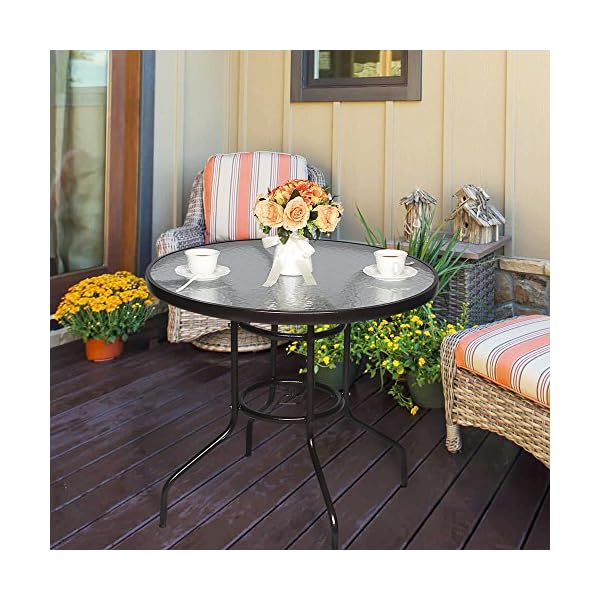 Cloud mountain 32 outdoor dining table patio tempered glass table patio bistro table top umbrella stand round table deck garden home furniture table dark chocolate  urban country home decor