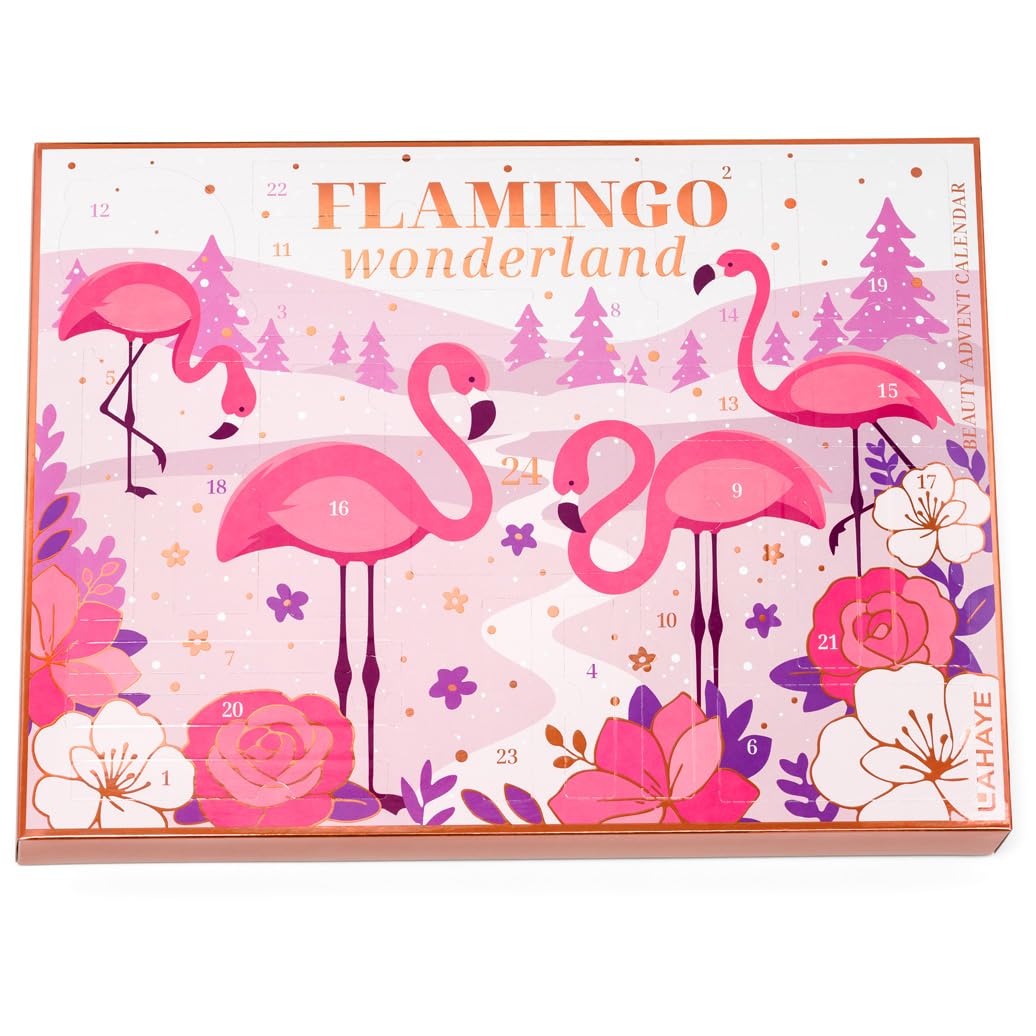 Beauty Adventskalender 2025 "PINK FLAMINGO X-MAS" - Weihnachtskalender für Frauen, Teenager | LIMITIERTE EDITION | 24 hochwertige Make-up und Kosmetik Überraschungen, Geschenkset von LAHAYE