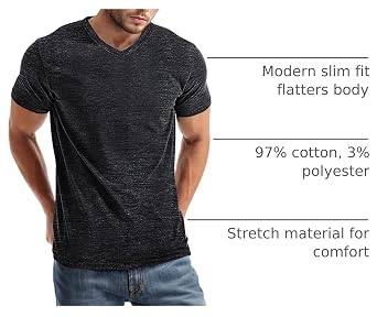 Wielsscca Mens V Neck T Shirts Casual Stylish Graphic Stretch Short Sleeve T-Shirt Cotton Tees Tops Shirt