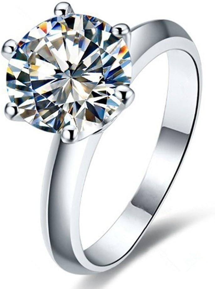 AINUOSHI 1/2/3/ Carat Cubic Zirconia Engagement Rings for Women, 925 Sterling Silver Solitaire Round Cut (10mm) Diamond Wedding Band D-E Color Grade Gift for Wedding Anniversary