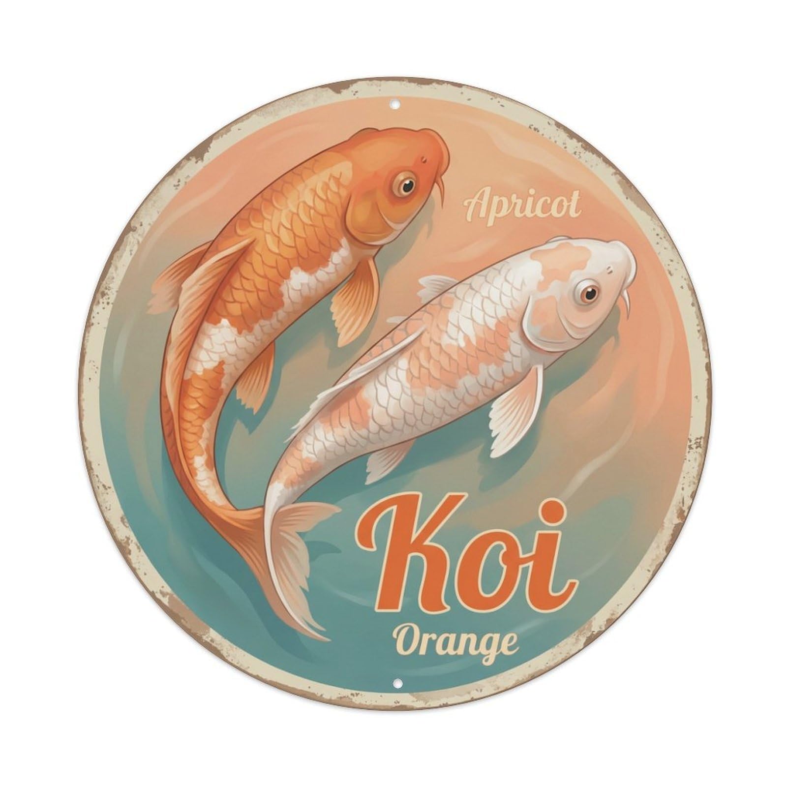 Koi Fish Apricot Orange Waters Soft Warm Peachy Gentle Metal Tin Sign