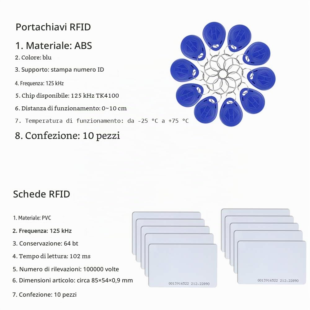 Kit di Sicurezza per Porta con Controllo di Accesso Completo con Tastiera da 125 KHz,Serratura Elettrica + Alimentatore,Pulsante di Uscita,10 Portachiavi e 10 Carte(NC kit di blocco elettrico)