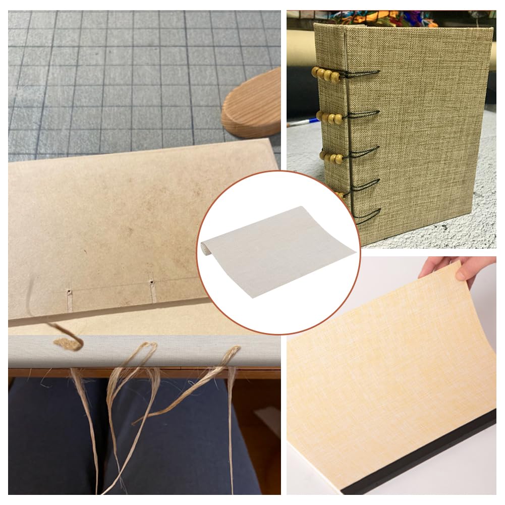 BENECREAT Panno per Rilegatura Libri 75x40 cm, Lino Naturale con Supporto Carta per Copertine Album Scrapbooking