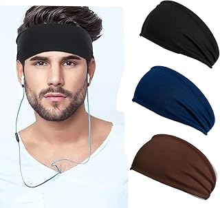 Headbands for Men,3 Pack Sweat Band, Sports Mens Headband,Sweatbands Sports Headband for Men & Women,Sweat Wicking Head Band Sweatbands for Running Gym Training Tennis Basketball Football, Unisex Hairband