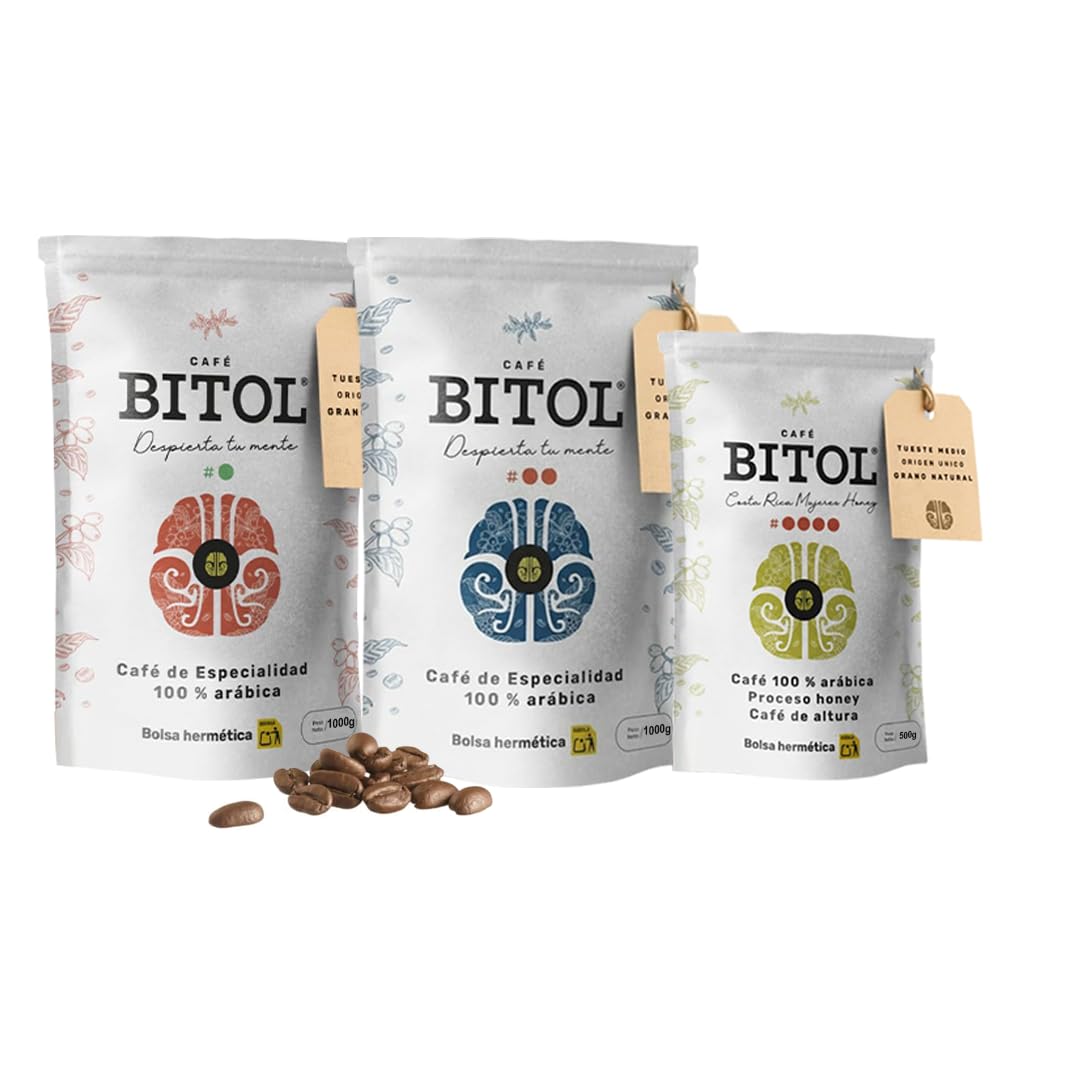 BITOL COFFEE | Pack de 3 Cafés de Especialidad en Grano Natural | Guatemala Antigua + Costa Rica Yellow Honey + Colombia Huila Supremo | Café Gourmet Tueste Medio | Arábica de Origen Único | 2500 gr